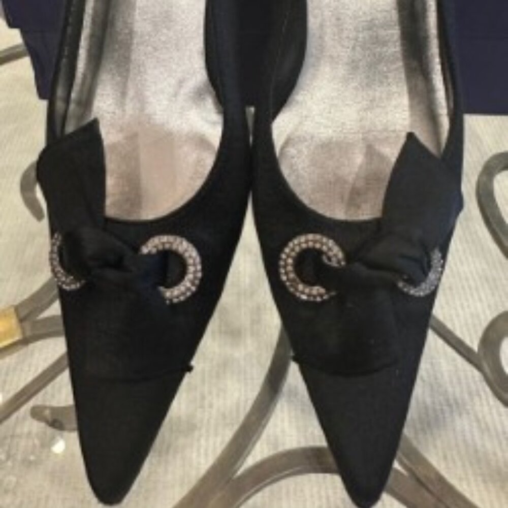Stewart Weitzman, Size 7M, Black Satin with Rhinestones